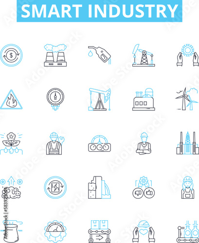 Smart industry vector line icons set. Industry 40, Digitalization, AI, Automation, IoT, Big Data, Robotics illustration outline concept symbols and signs
