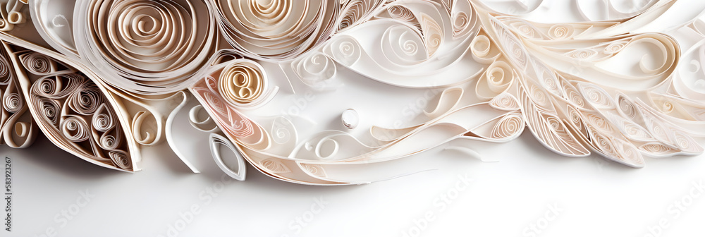 Quilling, paper craft, abstract background, beige. White background. With Generative AI tehnology. Quilling, paper craft, abstract background, beige. White background. With Generative AI tehnology.