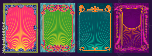 Psychedelic Colors Art Nouveau Style Frames Set. Vintage Decorative Backgrouunds photo