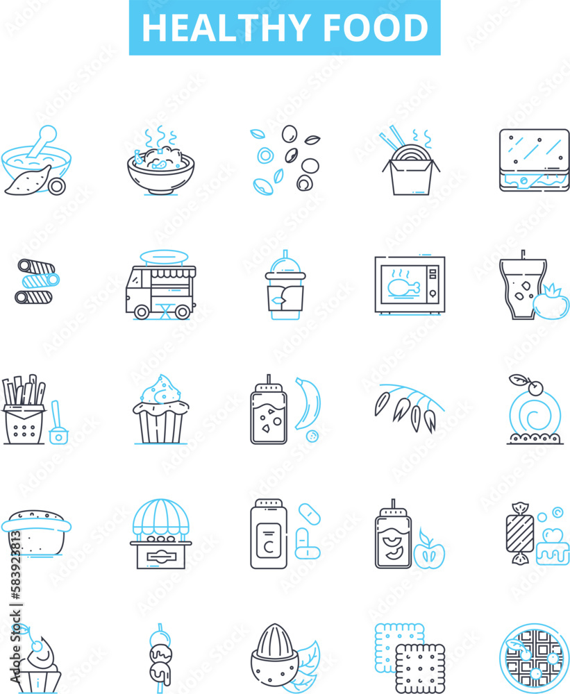 Healthy food vector line icons set. Organic, Nutritious, Balanced, Natural, Tasty, Fresh, Lean illustration outline concept symbols and signs