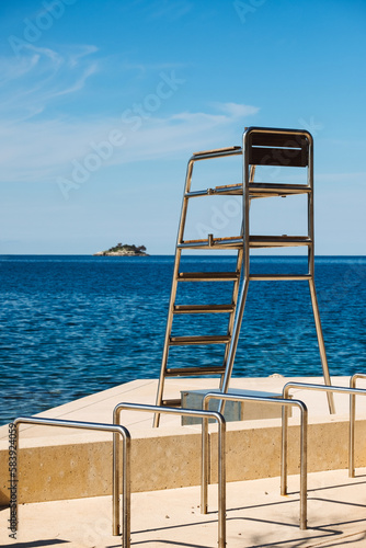 Lifeguard observation tower on the Adriatic sea coast of Rovinj Croatia Istria