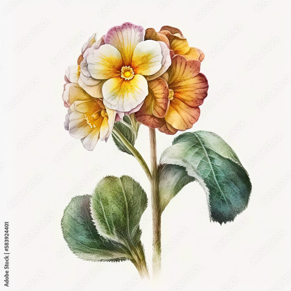 Watercolor primrose illustration on white background. Flower art. Ai generated Watercolor primrose illustration on white background. Flower art. Ai generated