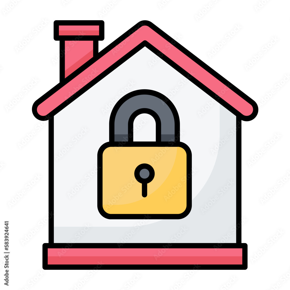 Home Security Line Color Icon Home Security Line Color Icon