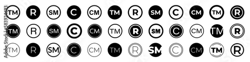 Trademark icon set. Copyright glyph icon set.