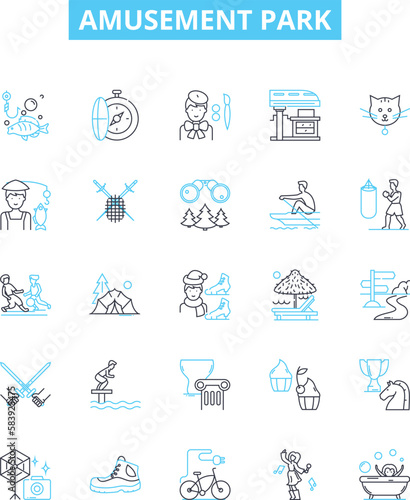 amusement park vector line icons set. Festival, playground, carnival, rides, arcade, rollercoaster, ferris-wheel illustration outline concept symbols and signs