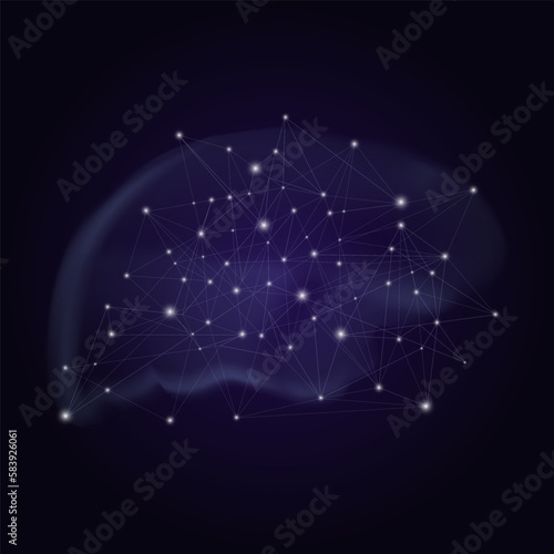 abstract illustration of brain silhouette and shining connection polygonal lines