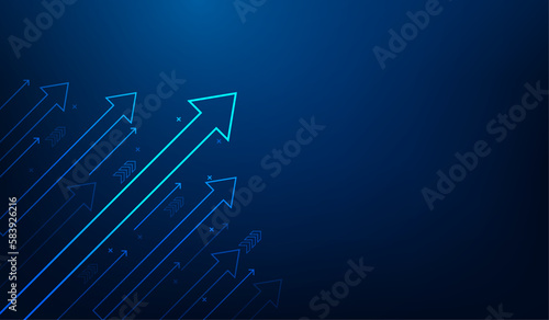 business arrow up growth line circuit technology on dark blue background. business investment to success. financial data graph strategy.market chart profit money. vector illustration hi-tech.