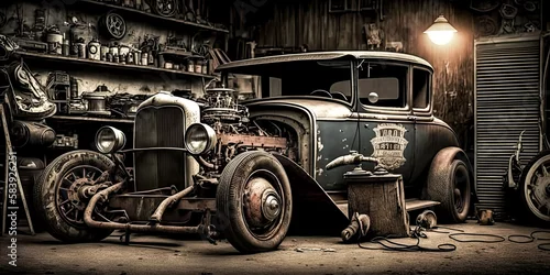 Obraz A Stunning vintage wallpaper with a grey background was created - generative ai.