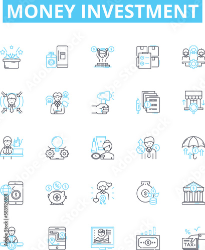 Money investment vector line icons set. Funding, Banking, Securities, Stocks, Bonds, Finance, Cash illustration outline concept symbols and signs