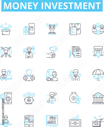 Money investment vector line icons set. Funding  Banking  Securities  Stocks  Bonds  Finance  Cash illustration outline concept symbols and signs