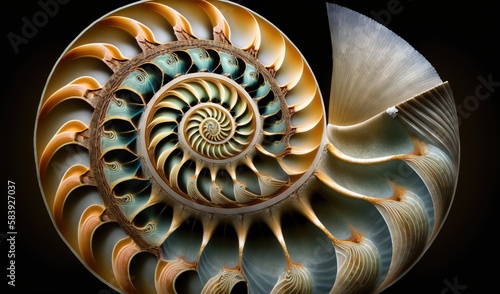  a close up of a spiral shaped object on a black background with a black background and a black background with a white and orange spiral pattern. generative ai