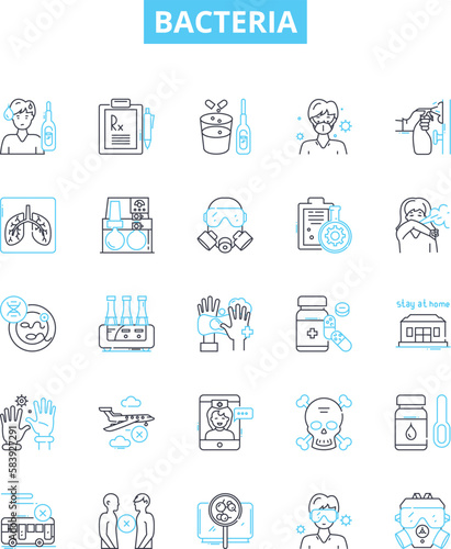 Bacteria vector line icons set. Bacterium, Microbe, Pathogen, Streptococcus, Salmonella, Ecoli, Staphylococcus illustration outline concept symbols and signs photo