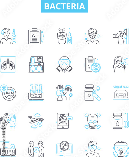 Bacteria vector line icons set. Bacterium, Microbe, Pathogen, Streptococcus, Salmonella, Ecoli, Staphylococcus illustration outline concept symbols and signs