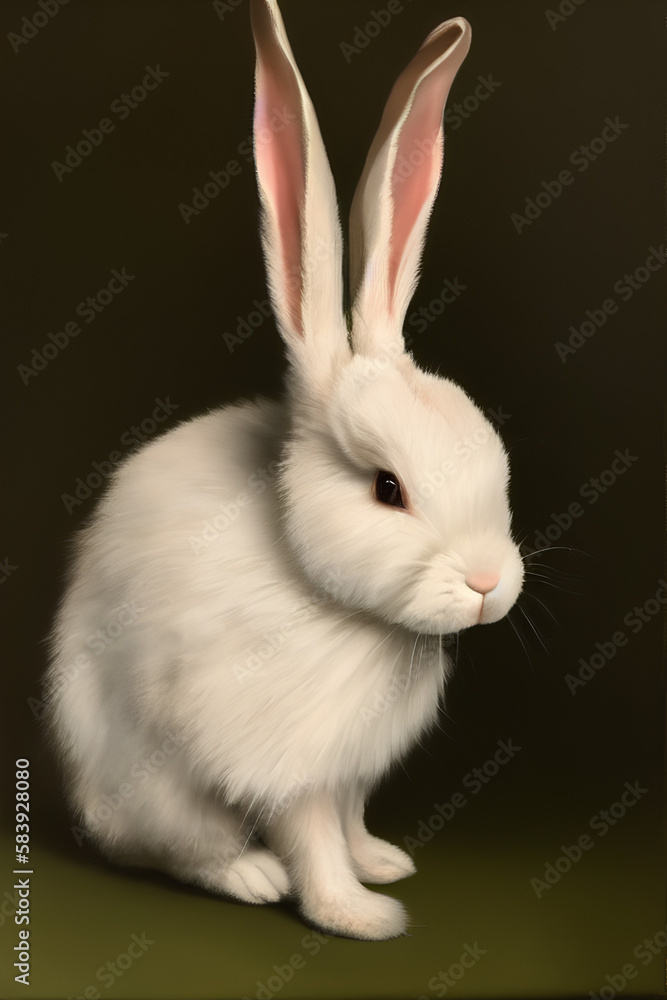 white rabbit on black background - Generative AI white rabbit on black background - Generative AI