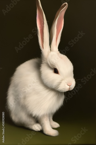 white rabbit on black background - Generative AI