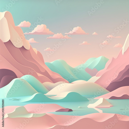 minimalism sunset in the mountains with pastel colors