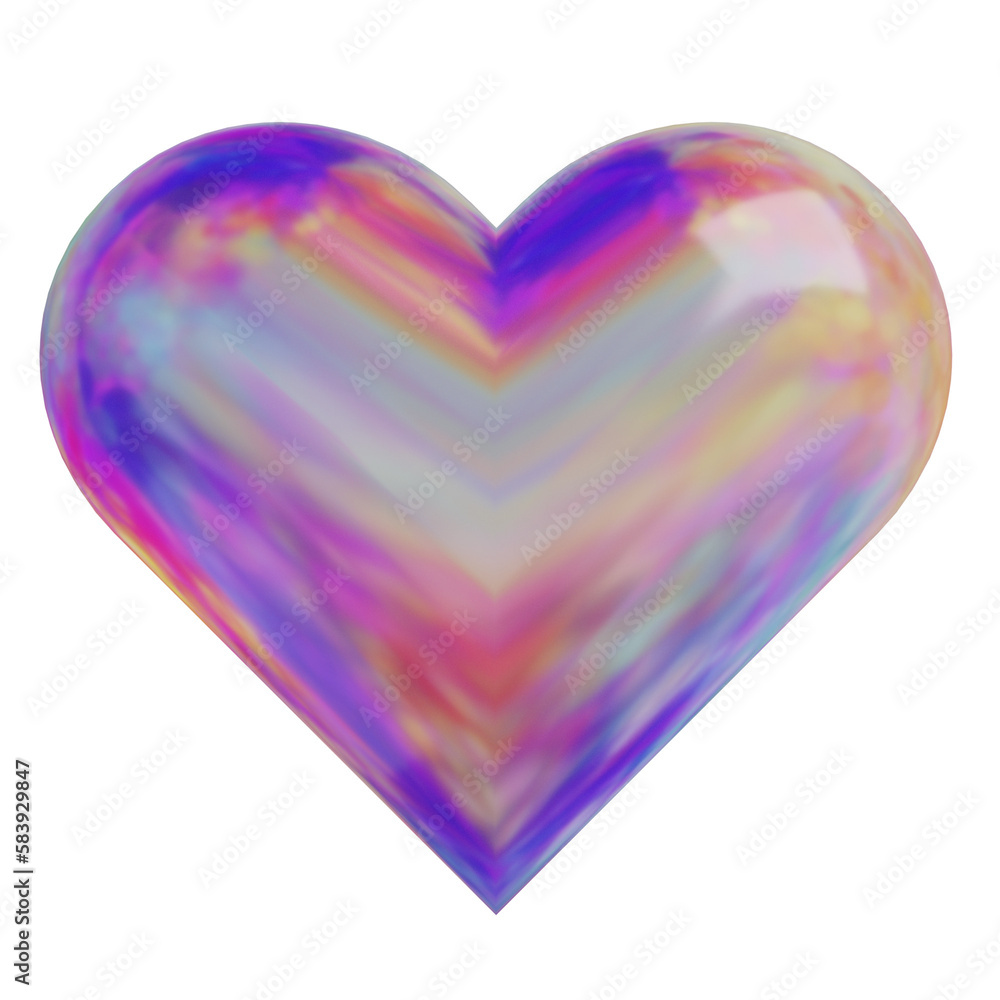 Glossy metal colorful holographic gradient trendy heart shape. 3D modern render image. Isolated object.