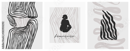 Hand drawn vector abstract graphic line simple,contemporary collection print set with female figures silhouette shapes.Fashion feminine concept design for wall decor,print,poster,wallpaper,background.