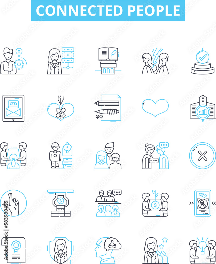 Connected people vector line icons set. Networking, Socializing, Linked, Together, Associated, United, Related illustration outline concept symbols and signs