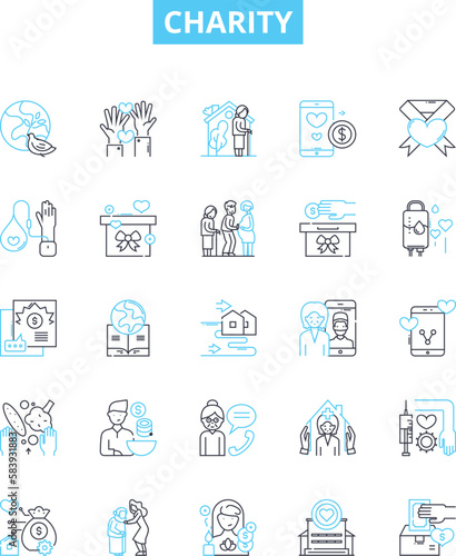 Charity vector line icons set. philanthropy, benevolence, donation, helping, compassion, kindness, kindness illustration outline concept symbols and signs