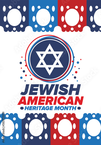 Jewish American Heritage Month. Celebrated annual in May. Jewish American contribution to the history United States. Star of David. Israel symbol. Poster, card, banner and background. Vector