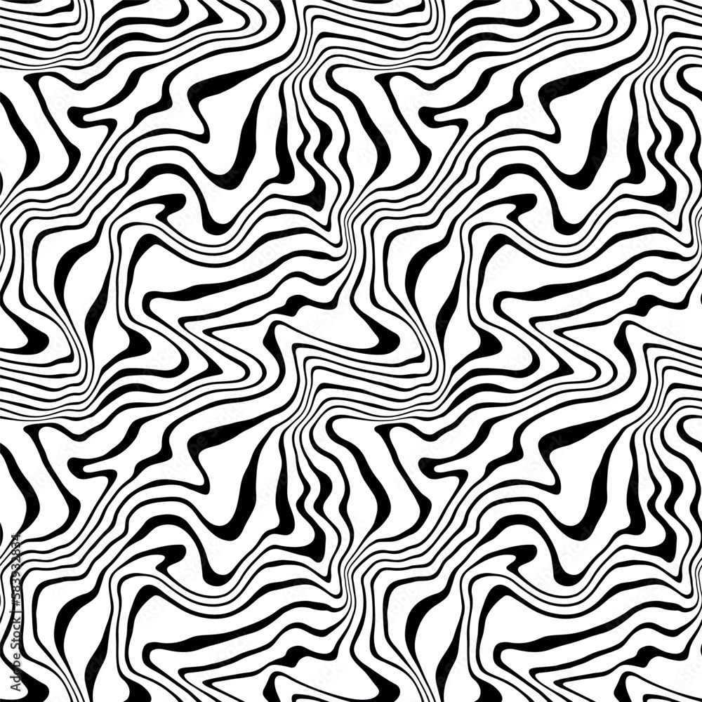 Fototapeta premium Vector seamless pattern. Abstract striped texture with bold monochrome waves. Creative background with hand drawn blots. Decorative design with distorted effect.
