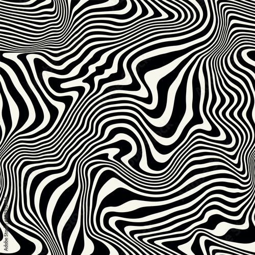 Vector seamless pattern. Abstract striped texture with bold monochrome waves. Creative background with hand drawn blots. Decorative design with distorted effect.