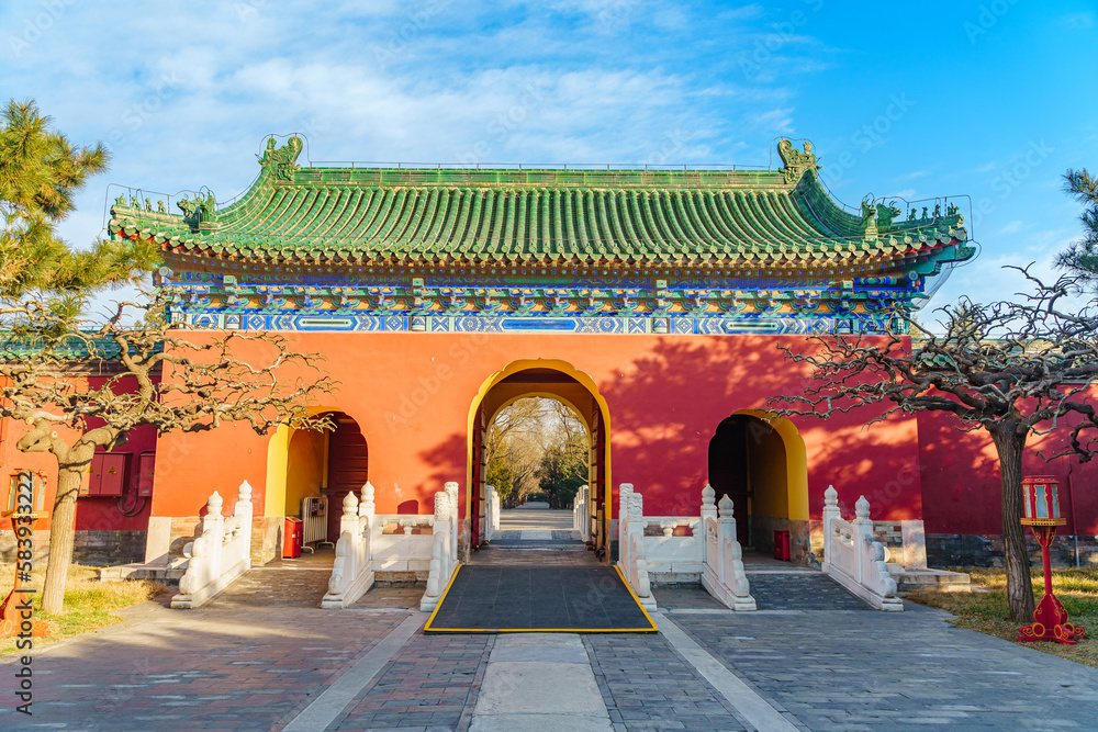Fototapeta premium The ancient buildings in Beijing's Temple of Heaven Park.The Hall of Abstinence