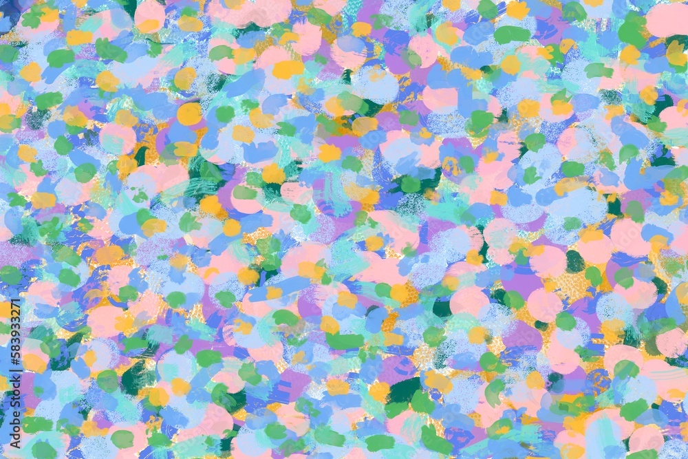 油絵マルチカラー抽象アート背景）青・紫・ピンクのカラフルでモダンな筆跡