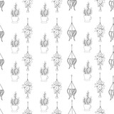 Seamless house plant pattern in black and white.