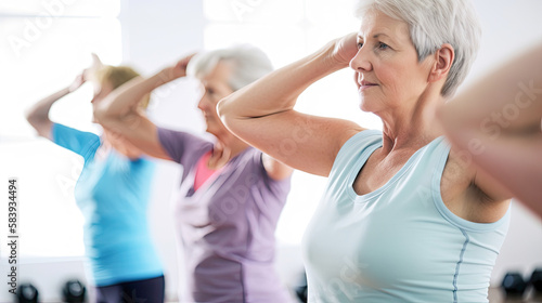 Elderly women in a fitness class - Generative AI