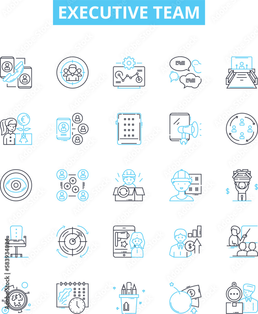 Executive team vector line icons set. Executive, Team, Leaders, Executives, Managers, Group, Board illustration outline concept symbols and signs Executive team vector line icons set. Executive, Team, Leaders, Executives, Managers, Group, Board illustration outline concept symbols and signs
