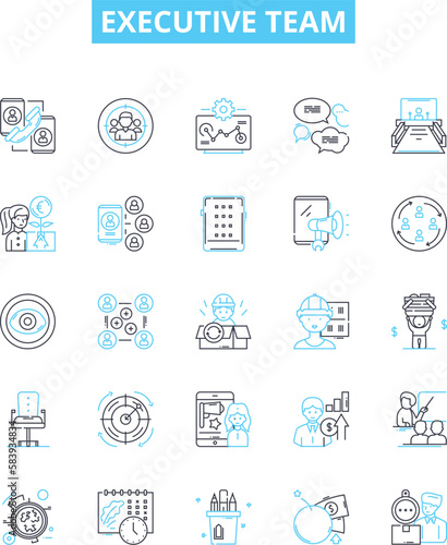 Executive team vector line icons set. Executive, Team, Leaders, Executives, Managers, Group, Board illustration outline concept symbols and signs
