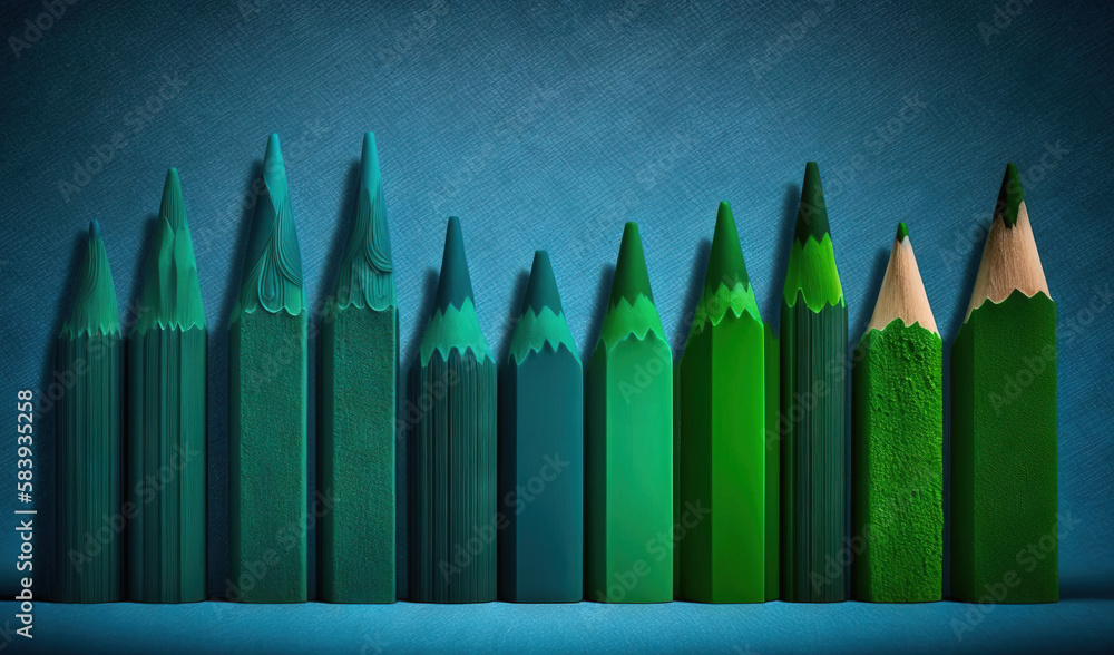 Obraz premium a row of green pencils sitting next to each other. generative ai