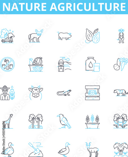 Nature agriculture vector line icons set. Farming, Agriculture, Nature, Crops, Irrigation, Cultivation, Planting illustration outline concept symbols and signs