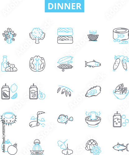 Dinner vector line icons set. Meal, Supper, Cuisine, Banquet, Dine, Feast, Eat illustration outline concept symbols and signs