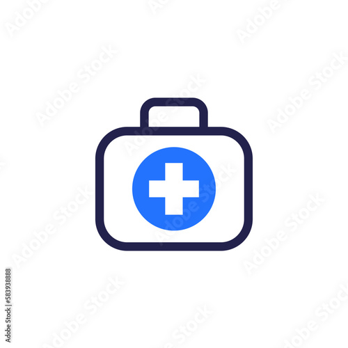 First aid kit box icon, vector