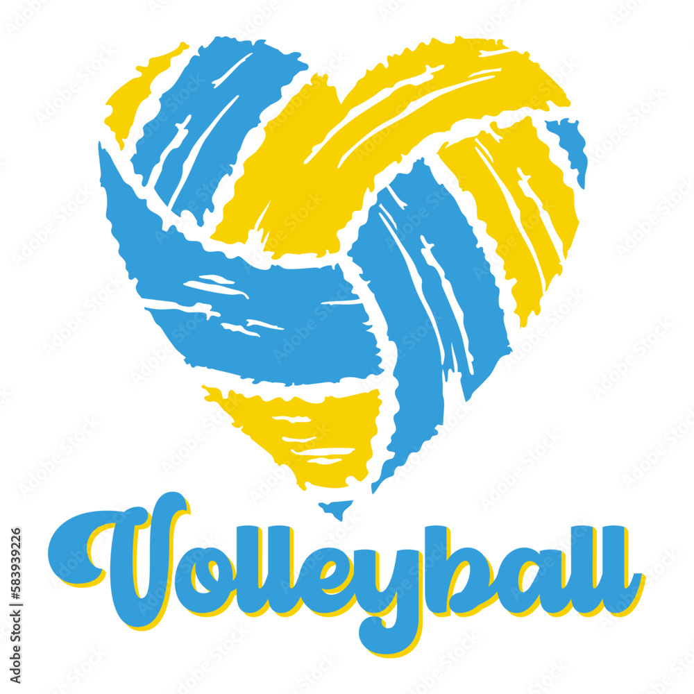 Volleyball ball in heart form. Sports design in brush strokes