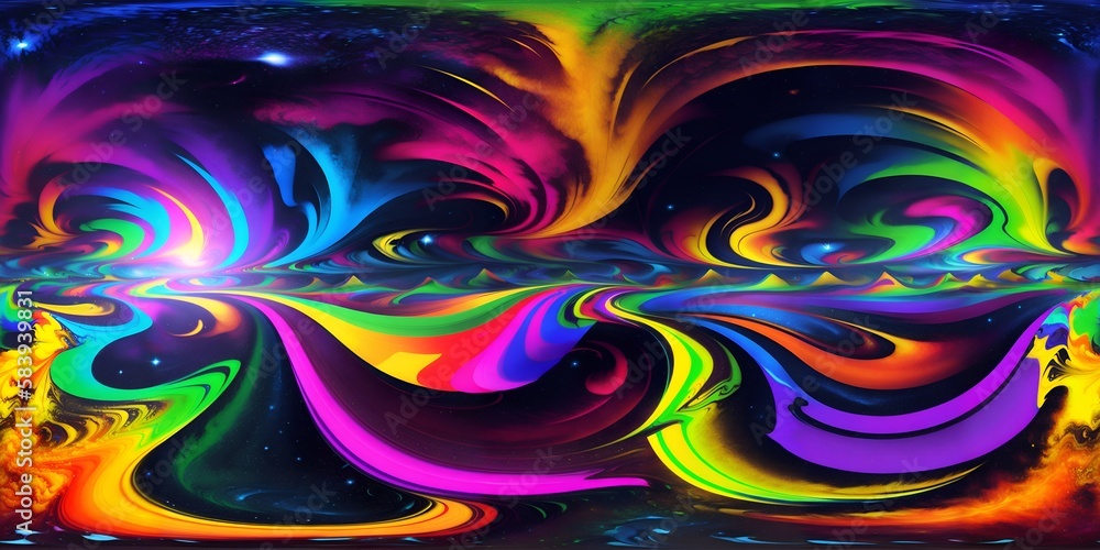 An abstract painting with bright colors on a black background An abstract painting with bright colors on a black background