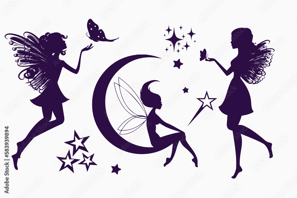 flat design fairy silhouette illustration flat design fairy silhouette illustration