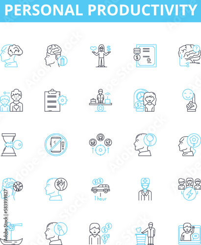 Personal productivity vector line icons set. Productivity, Personal, Time, Management, Goals, Plan, Success illustration outline concept symbols and signs