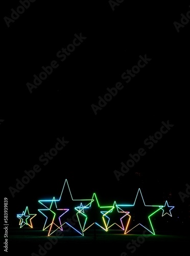 Vertical view of illuminated stars on the Blenheim Christmas Lights Trail