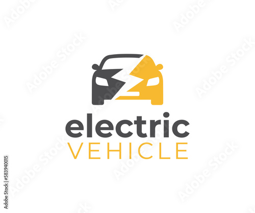 Electric car logo vector. Electric vehicle logo. Electric car sign button. Eco transport.
