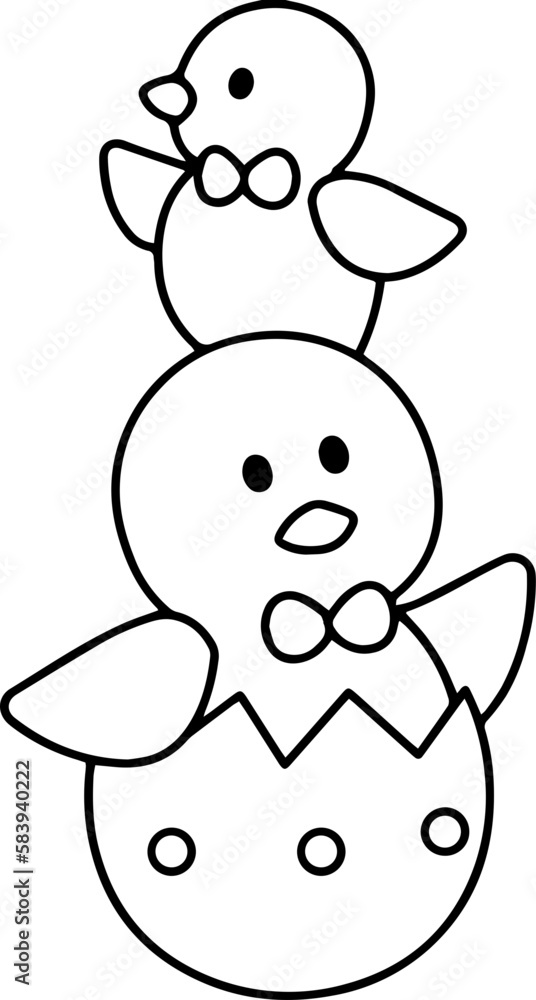 Line style coloring drawing of an Easter chick sitting in an egg Line style coloring drawing of an Easter chick sitting in an egg