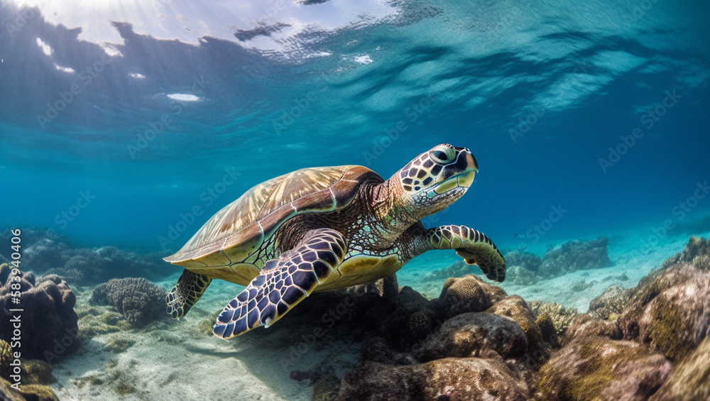 sea turtle swimming, Generative AI