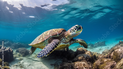 sea turtle swimming, Generative AI © Rodrigo Castro