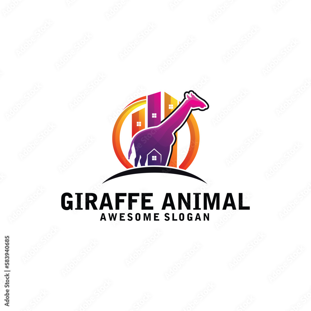 giraffe animal logo design colorful illustration template giraffe animal logo design colorful illustration template