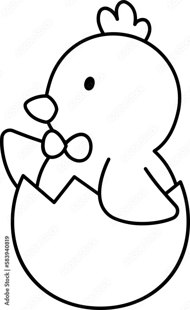 Line style coloring drawing of an Easter chick sitting in an egg Line style coloring drawing of an Easter chick sitting in an egg