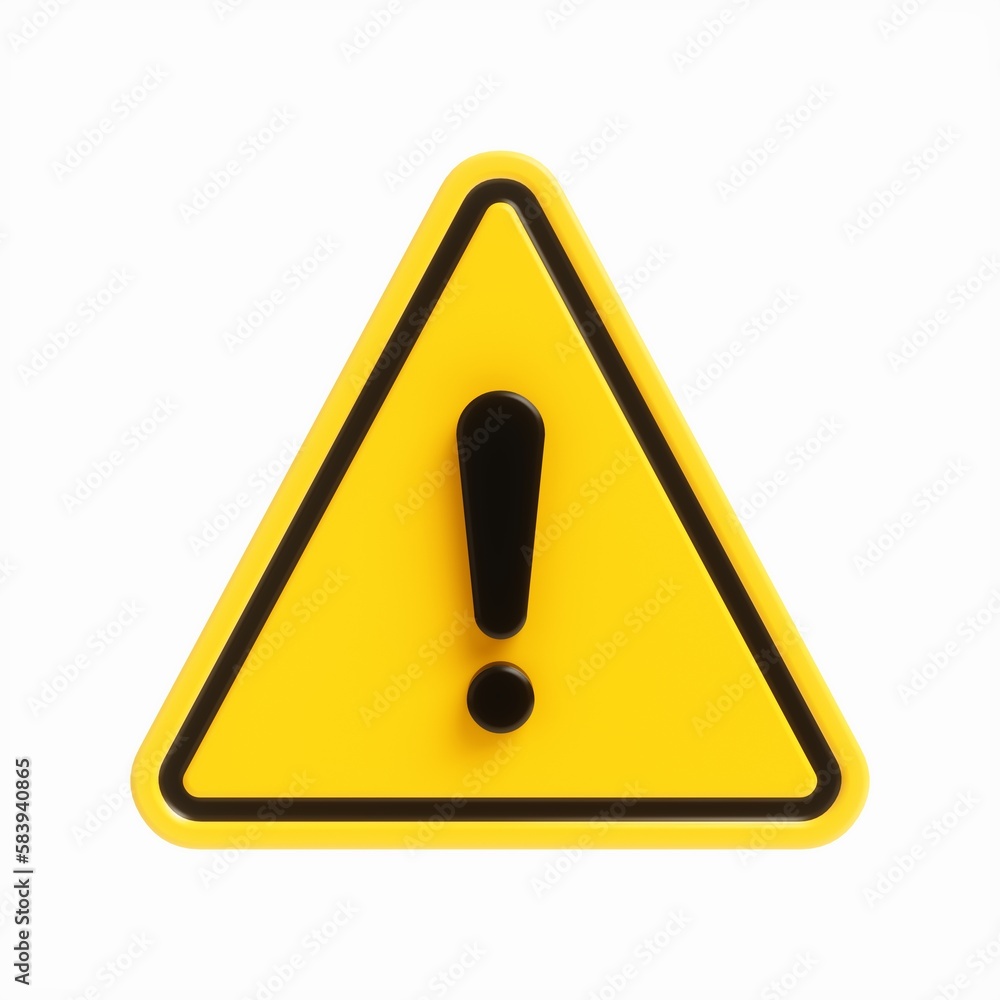 3D Rendering Yellow Warning Sign with Exclamation Mark isolated on white background 3D Rendering Yellow Warning Sign with Exclamation Mark isolated on white background