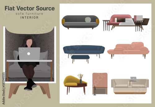 Interior Sofa Furniture Flat Sauce Set